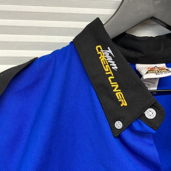 Speed Zone Race Gear Team Crestliner Boats Blue Black Button Up Shirt Size 2XL - Picture 2 of 8